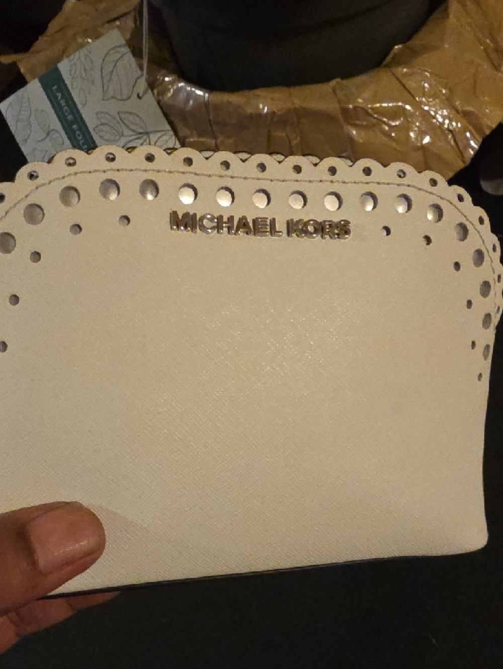 Michael Kors White Perforated Saffiano Leather  Cosmetic Bag - Picture 5 of 14